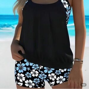 Women’s Tankini with printed boy shorts